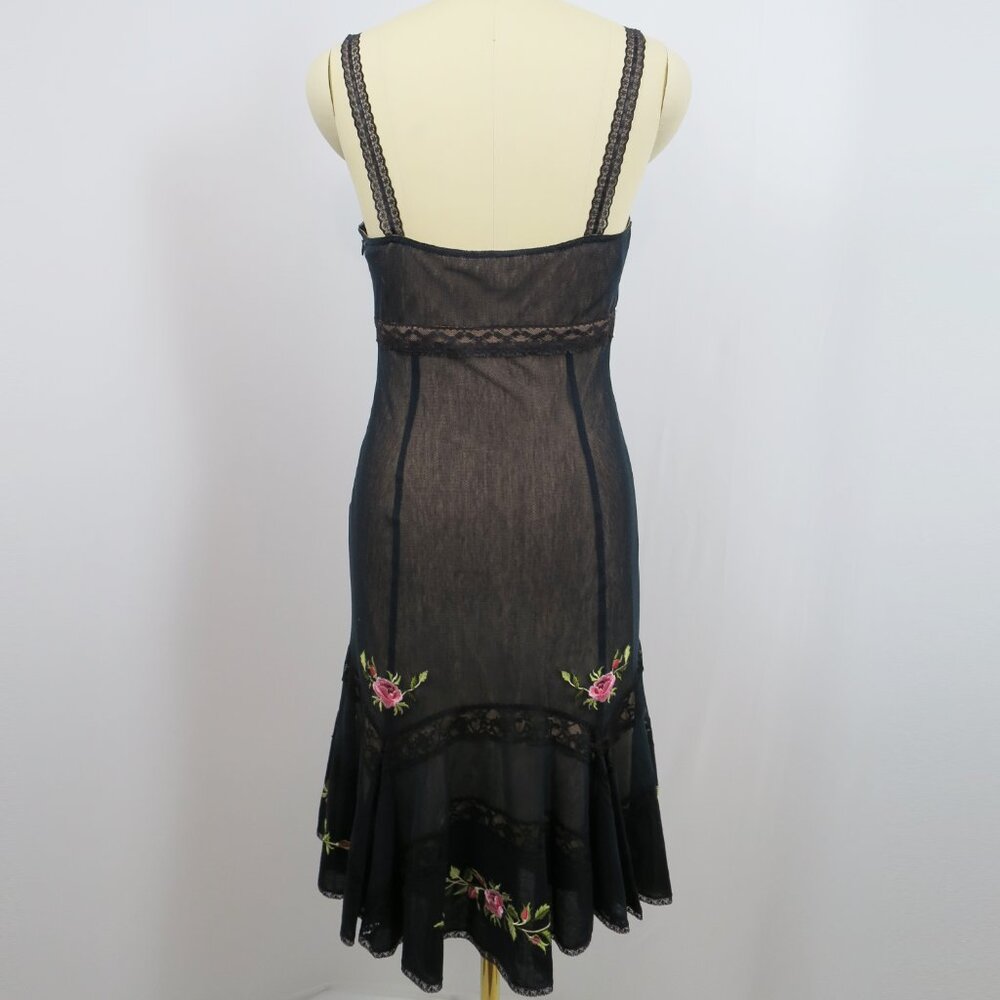 NWT Betsey Johnson Black Illusion Mesh Slip Dress with Floral Embroidery 8 $265 - Picture 2 of 16